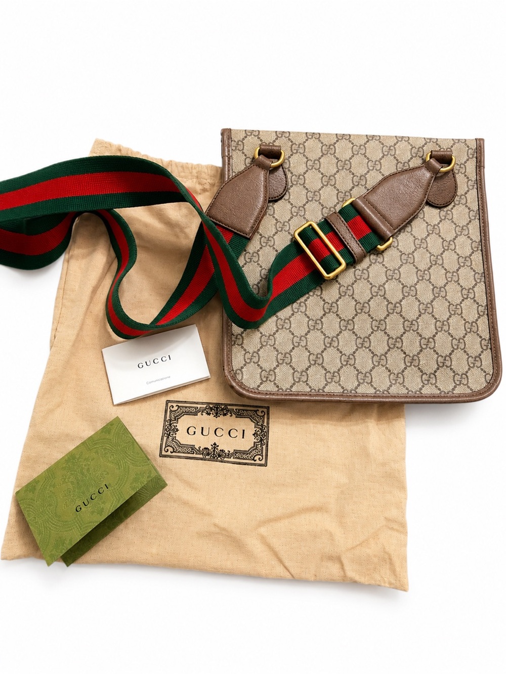 Gucci Neo Vintage GG Supreme Web Flap Messenger Bag Beige New Acero EUC - Picture 4 of 6